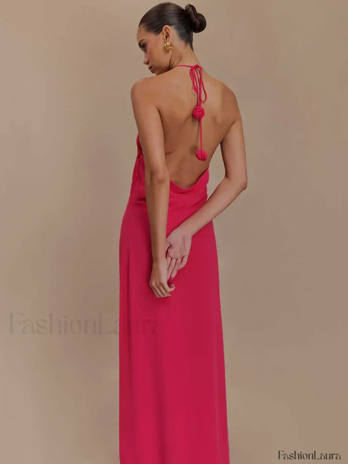 Rose Lace-up Off Shoulder Maxi Dress