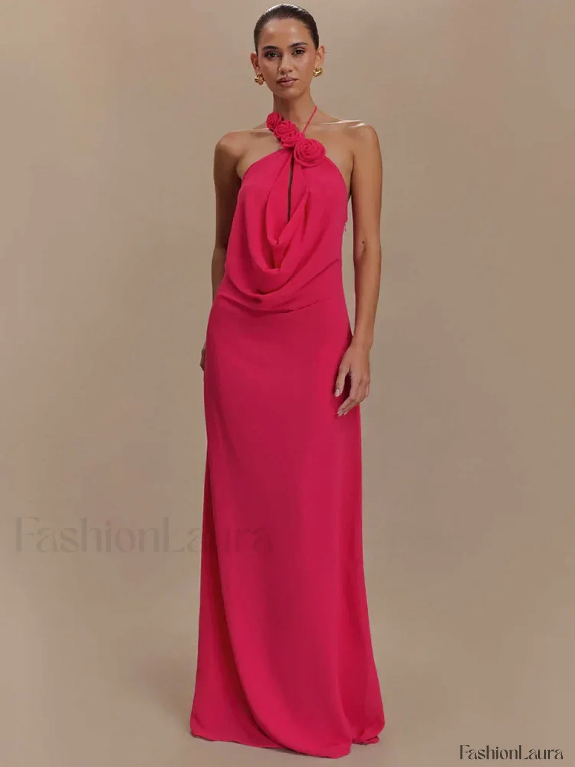 Rose Lace-up Off Shoulder Maxi Dress