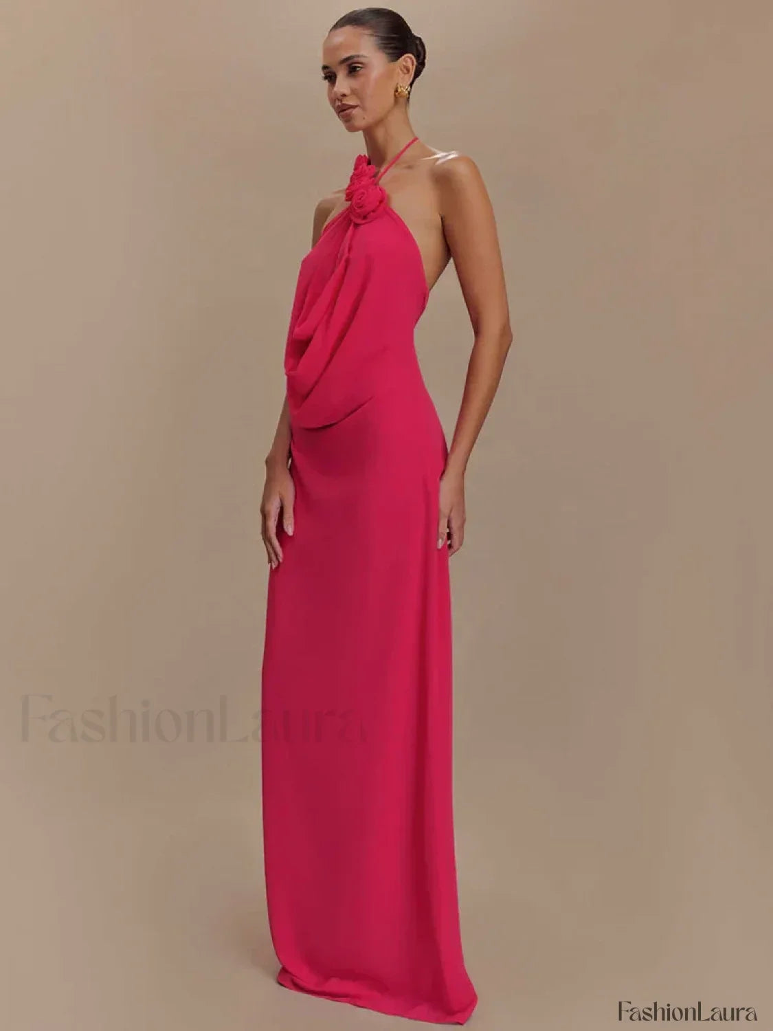 Rose Lace-up Off Shoulder Maxi Dress