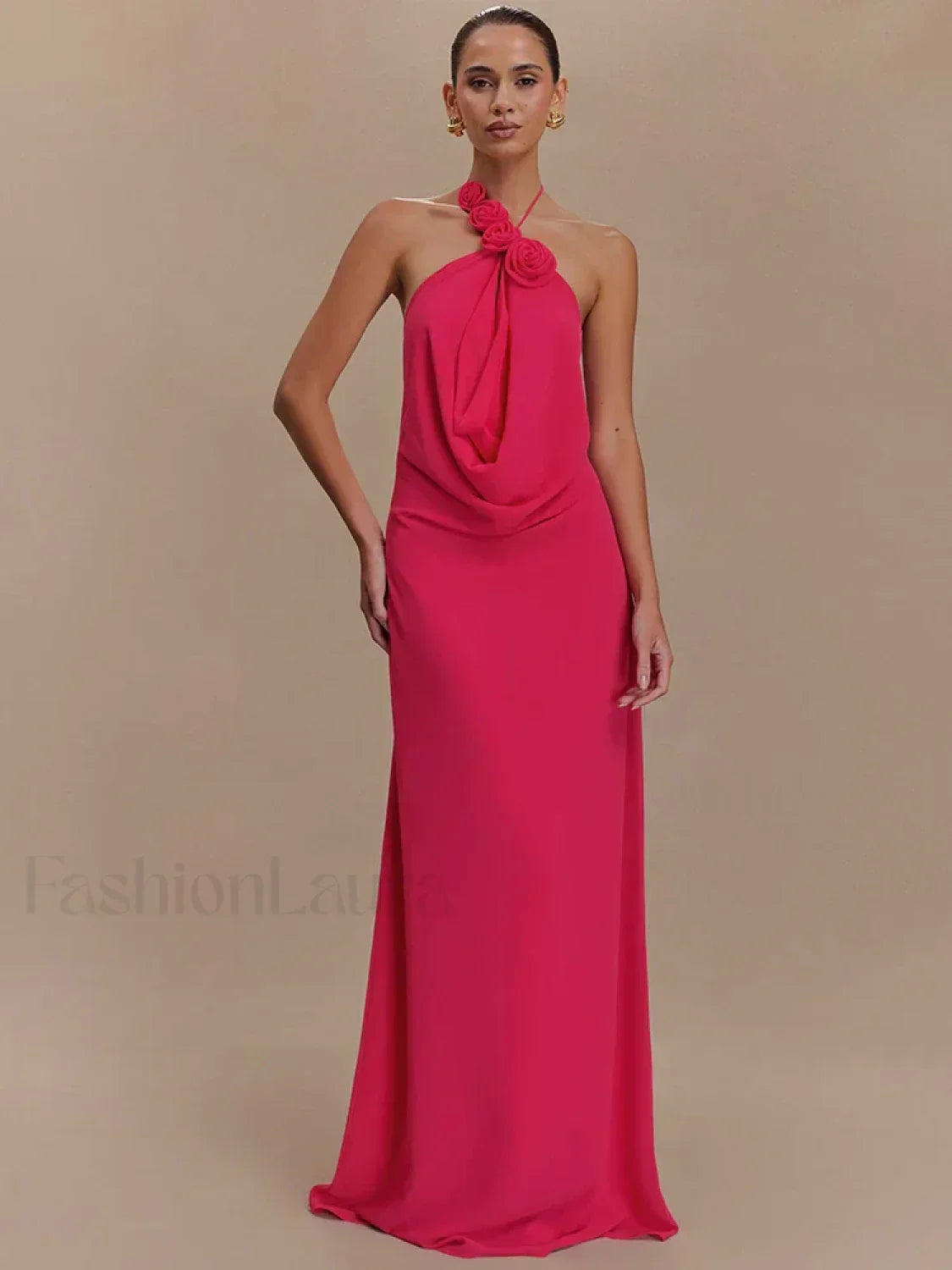 Rose Lace-up Off Shoulder Maxi Dress