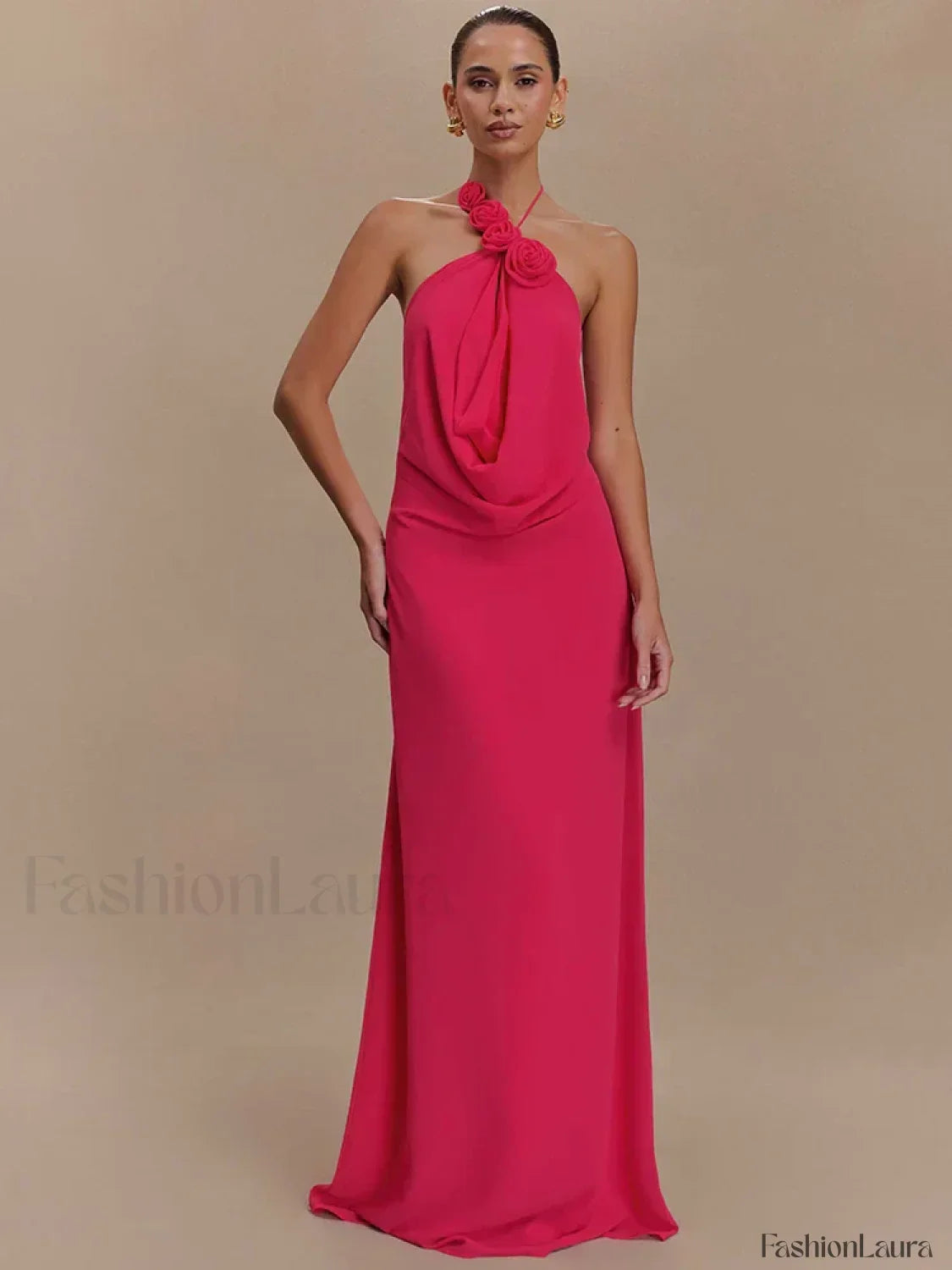 Rose Lace-up Off Shoulder Maxi Dress