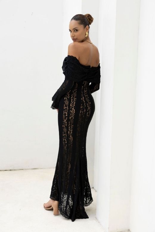 Rose Long Sleeve Bodycon Maxi Dress - Sangria Purple