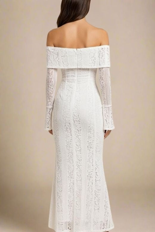 Rose Long Sleeve Bodycon Maxi Dress - White Pearl