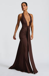 Deep V-Neck Halter Neck Ruched Mermaid Gown 3