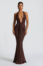 Deep V-Neck Halter Neck Ruched Mermaid Gown 12