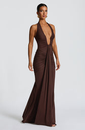 Deep V-Neck Halter Neck Ruched Mermaid Gown 10