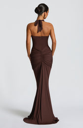 Deep V-Neck Halter Neck Ruched Mermaid Gown 4