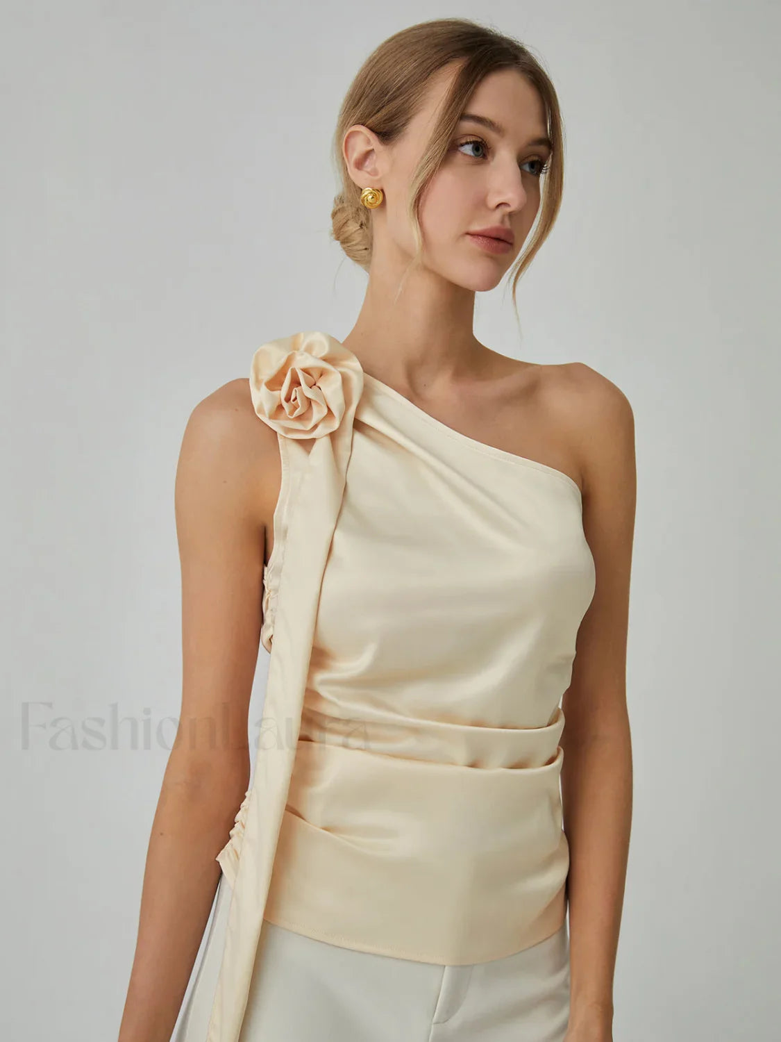 Rosette One Shoulder Trendy Off Tank Top