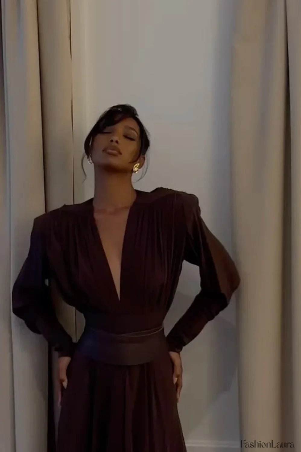 Rosey Tan Maxi Charming Dress With Waist Belt