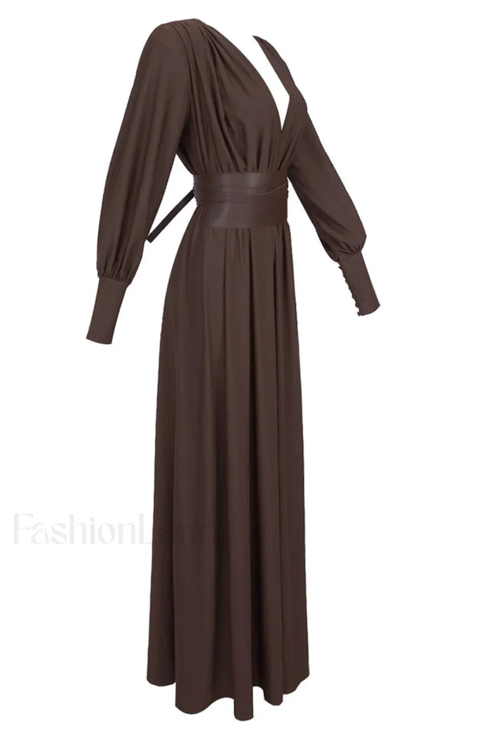 Rosey Tan Maxi Charming Dress With Waist Belt