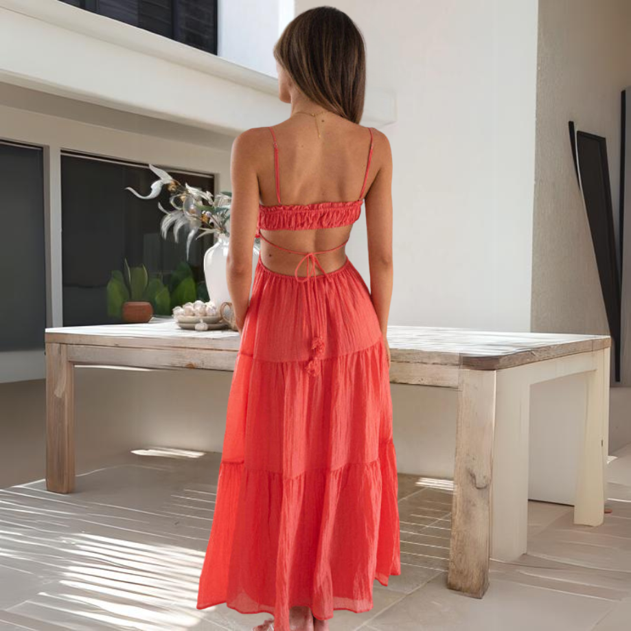 Chic Sophie Summer Midi Dress with Thin Straps Evening Wear Edit