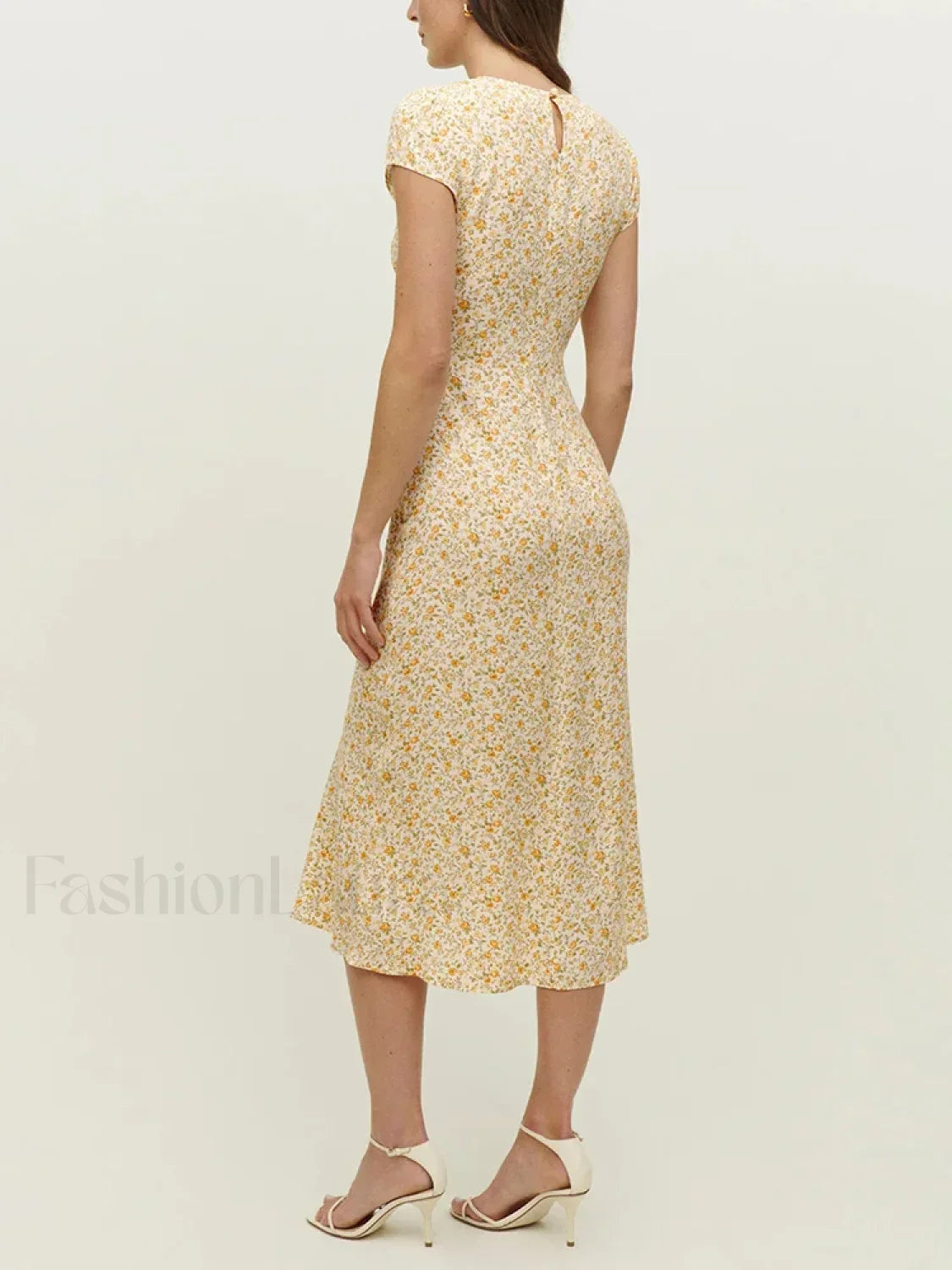 Round Cap-Sleeve Floral Dress