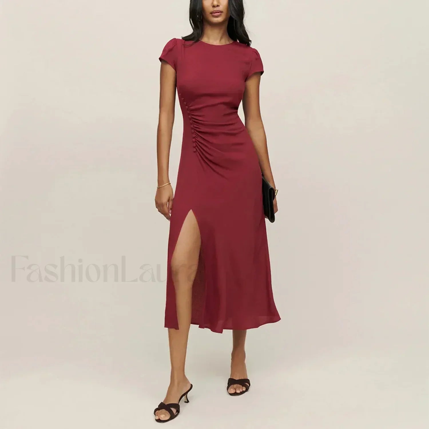 Round Cap Sleeve Floral Dress red / S