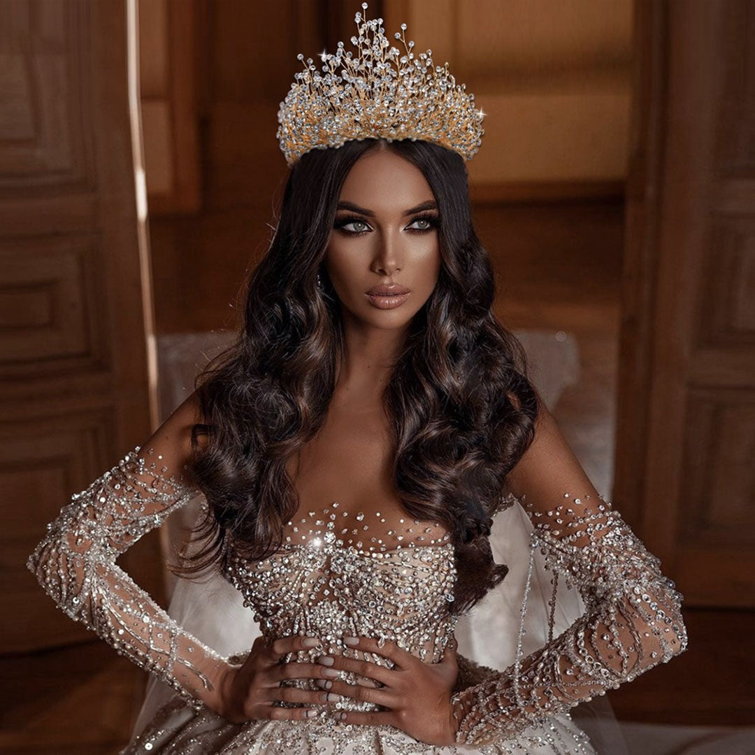 Royal Crystal Branch Tiara and Vine Earrings Matching Jewelry Set