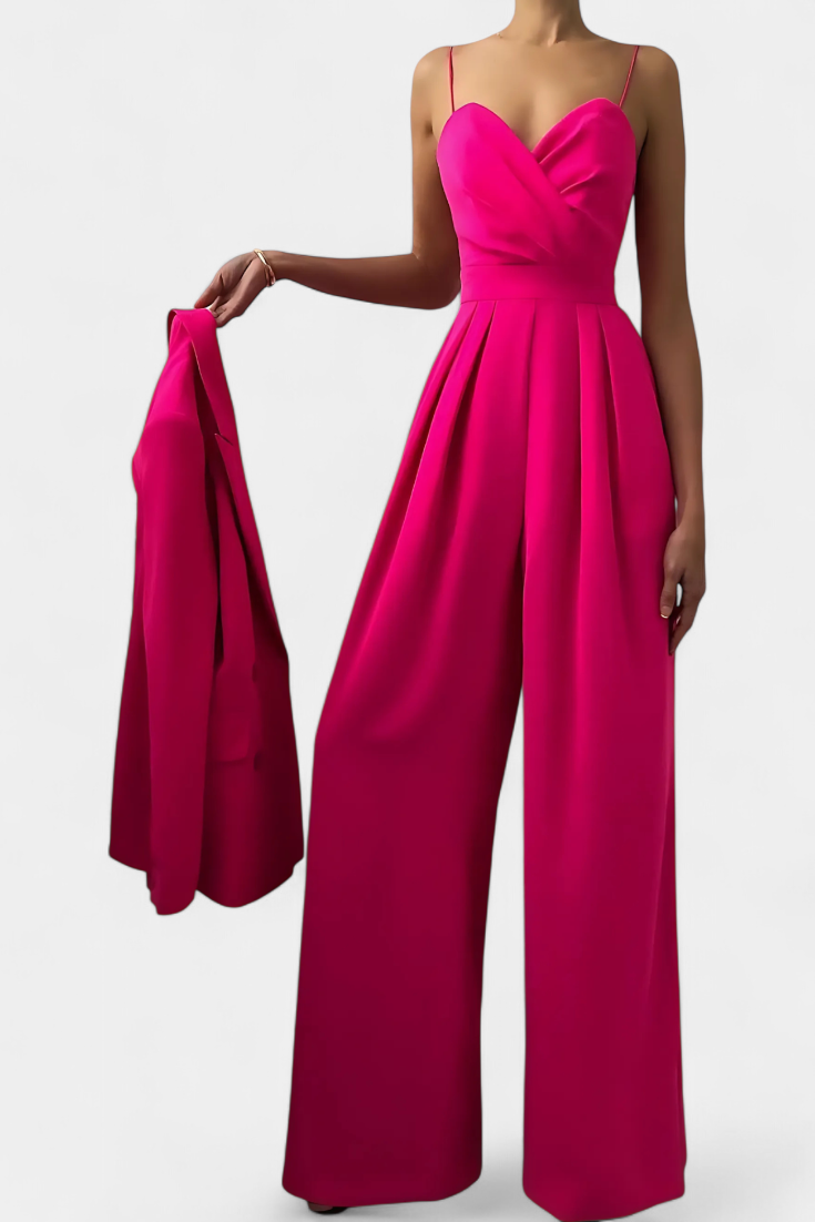 Satin Sweetheart Spaghetti Strap Wide Leg Jumpsuit