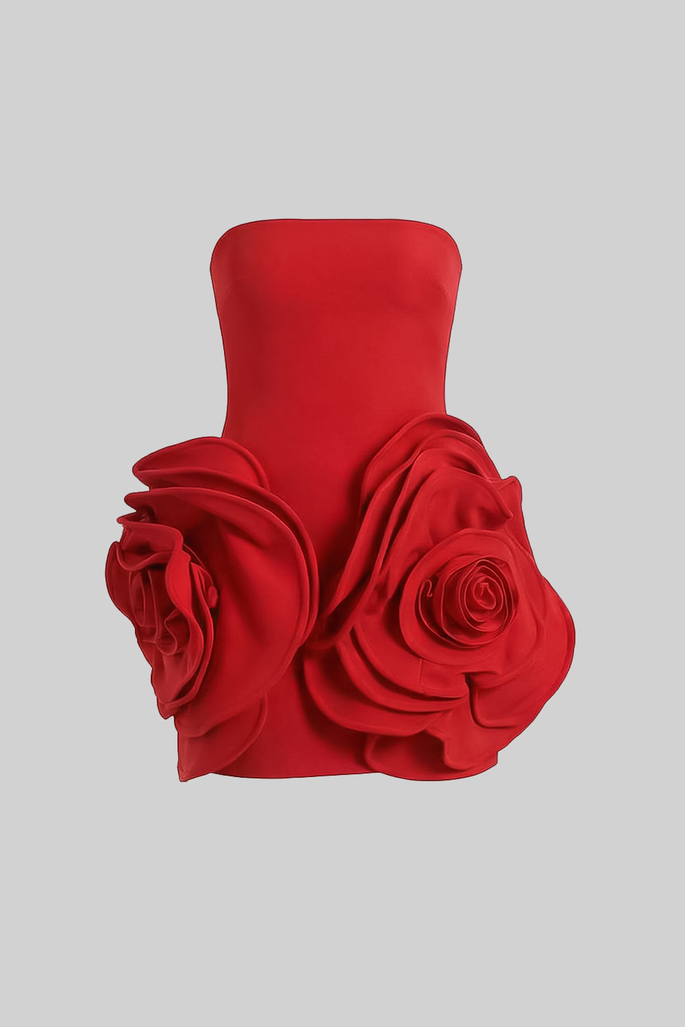 Strapless Oversized 3D Rose Applique Bodycon Mini Dress 2