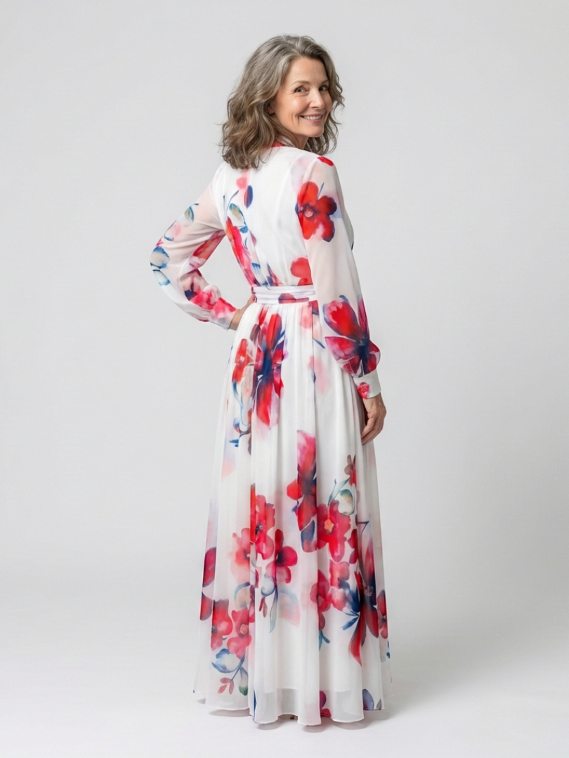 Floral Long Sleeve Wrap Belted Maxi Dress