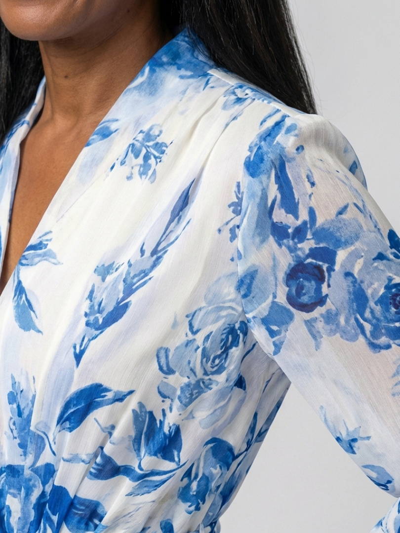 Floral Long Sleeve Wrap Belted Maxi Dress