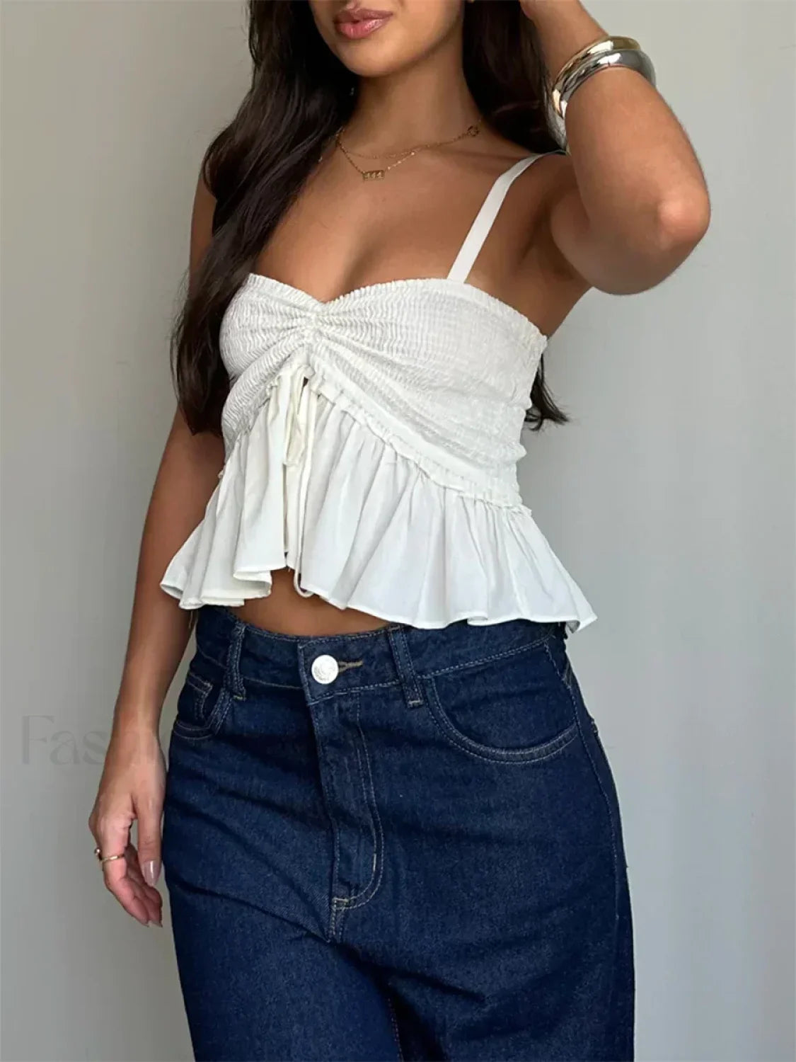 Ruched Babydoll Sweetheart Crop Top