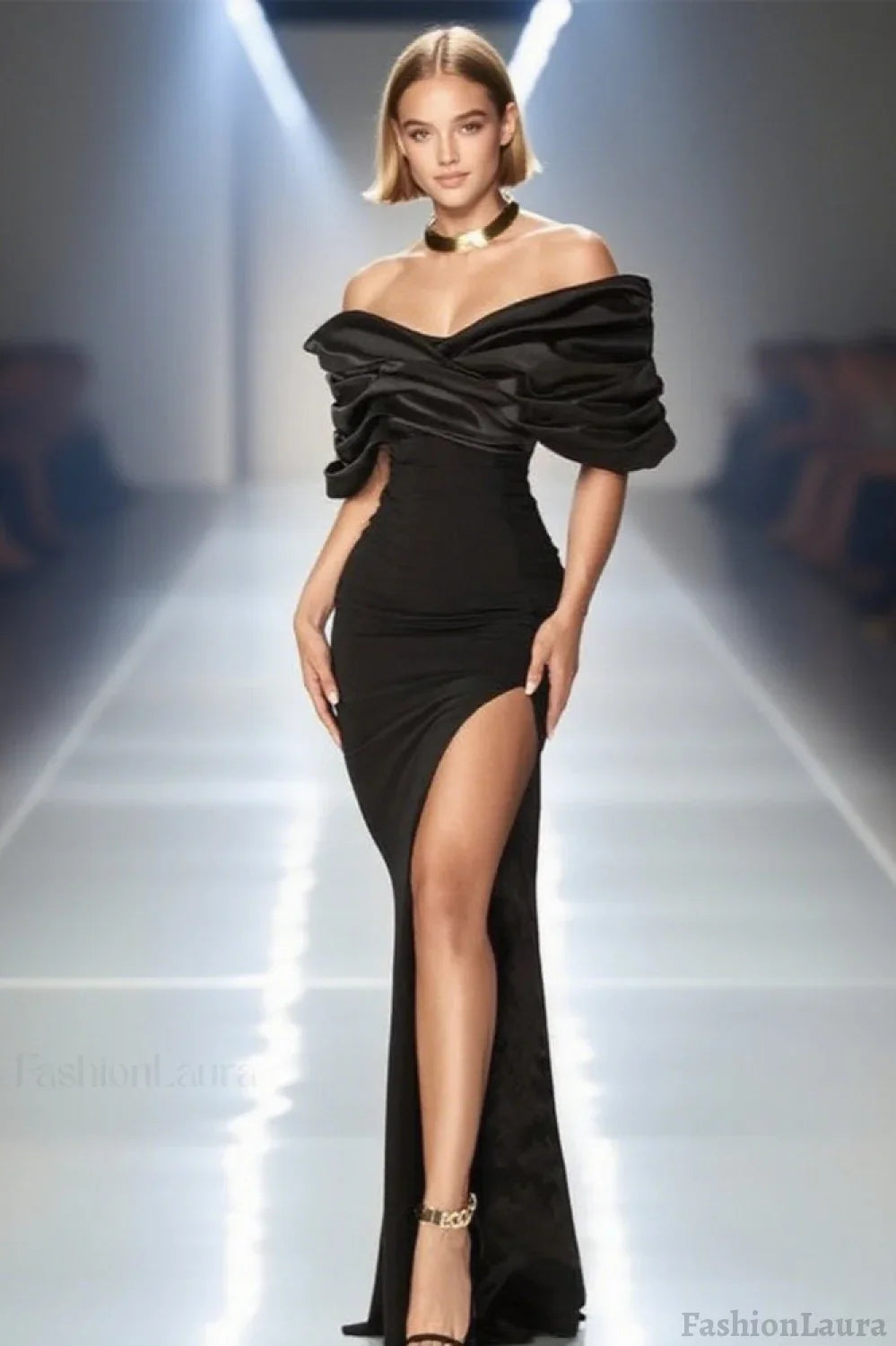 Ruched Bustier Bodycon Formal Dress S / Black