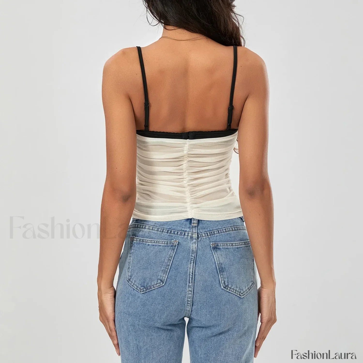 Ruched Contrast Tie-Up Crop Top