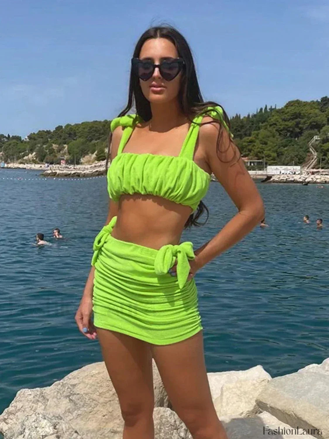 Ruched Crop Top Skirt Two Piece Set