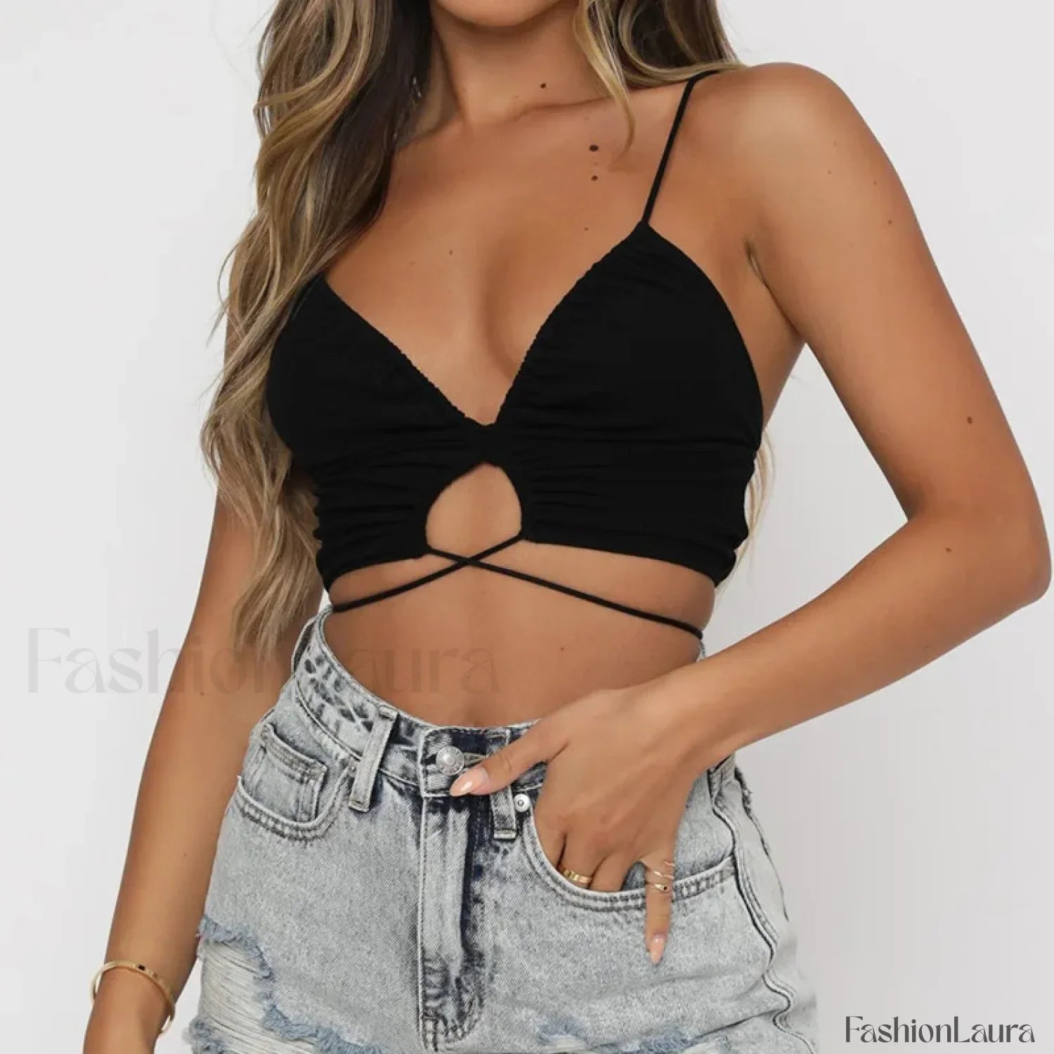 Ruched Deep V-Neck Crop Top