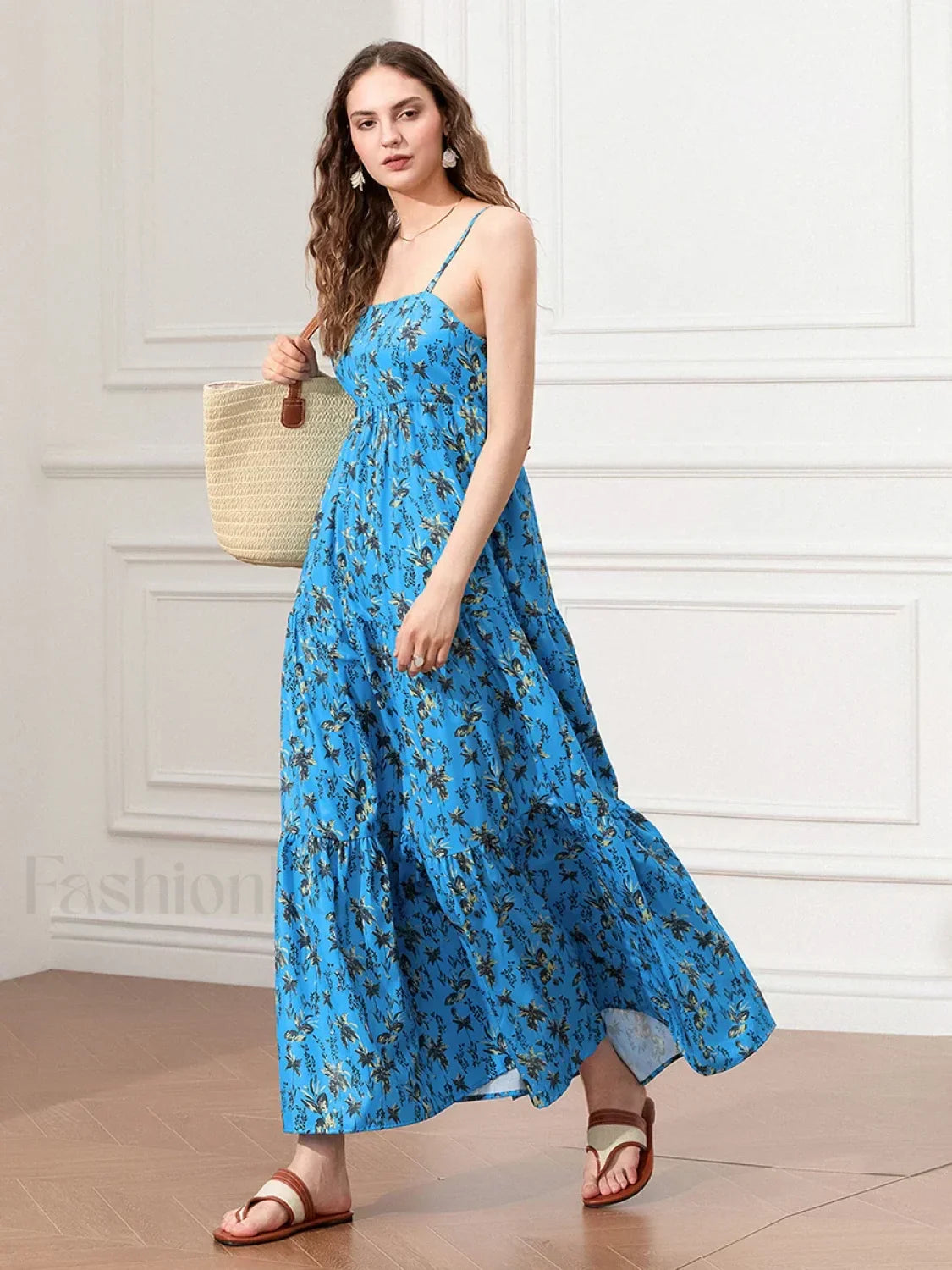 Ruched Floral A-Line Maxi Dress