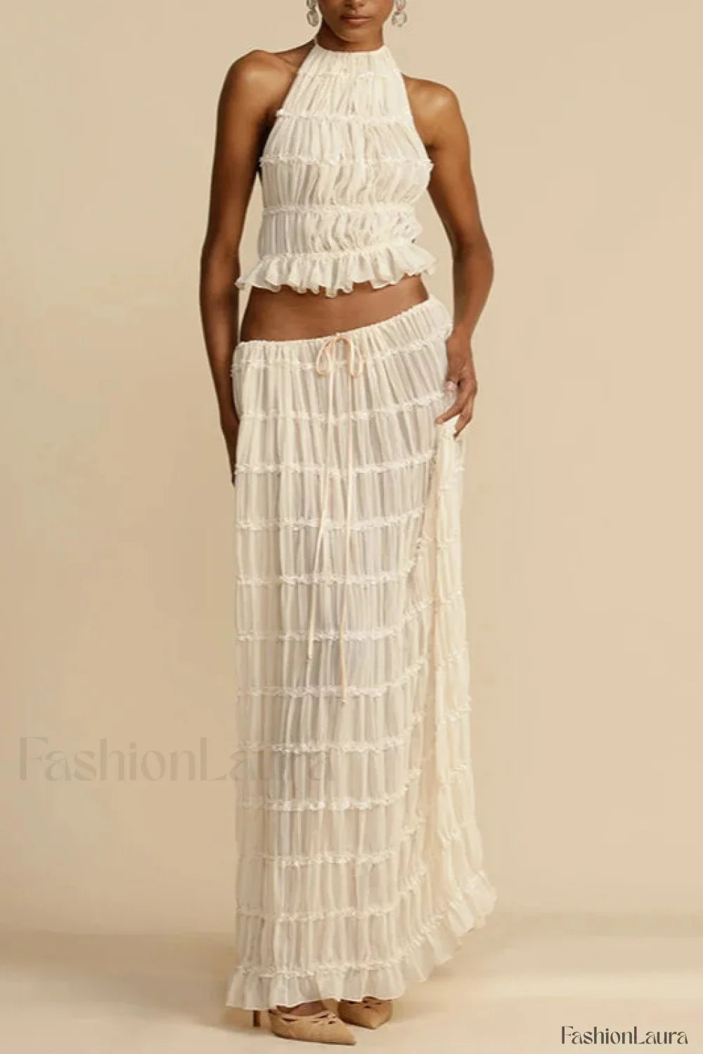 Ruched Halter Cami & Maxi Skirt Boho Dress
