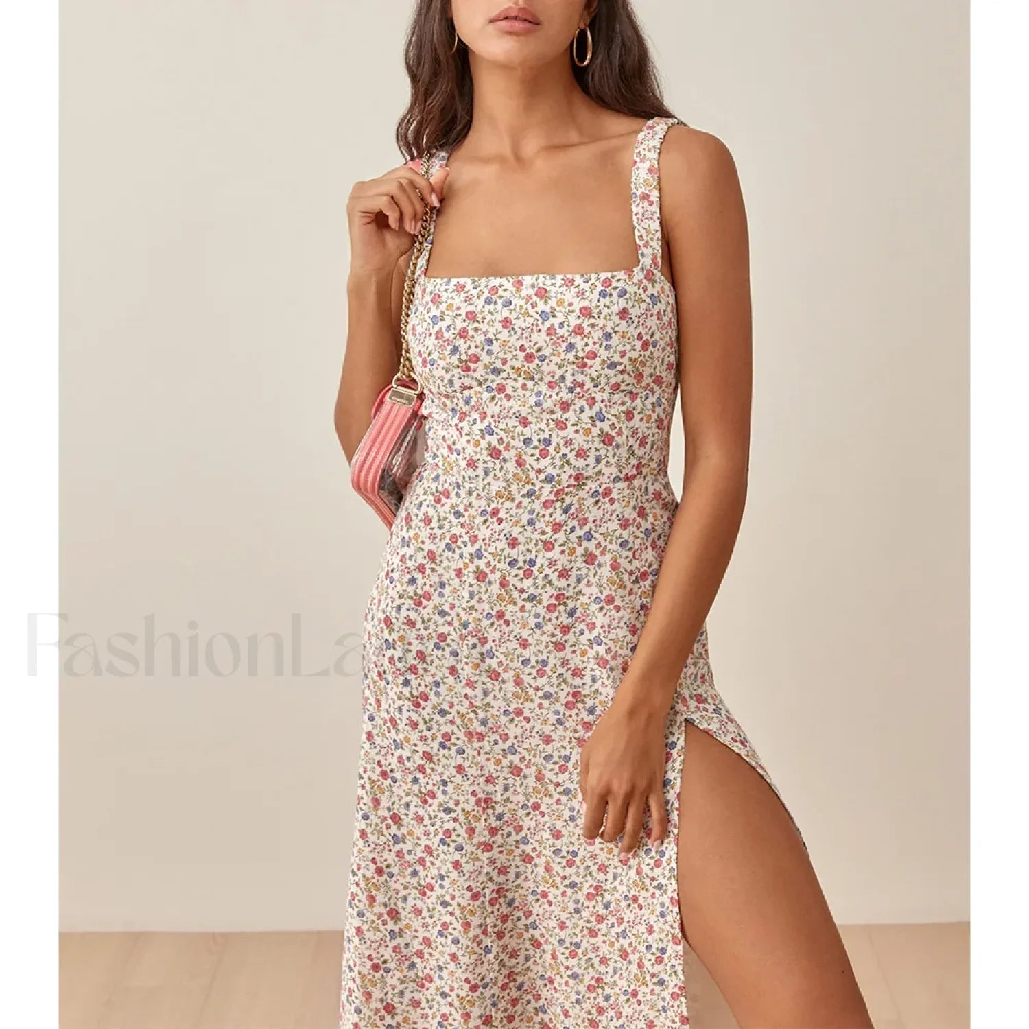 Ruched High-Slit Floral Midi Dress