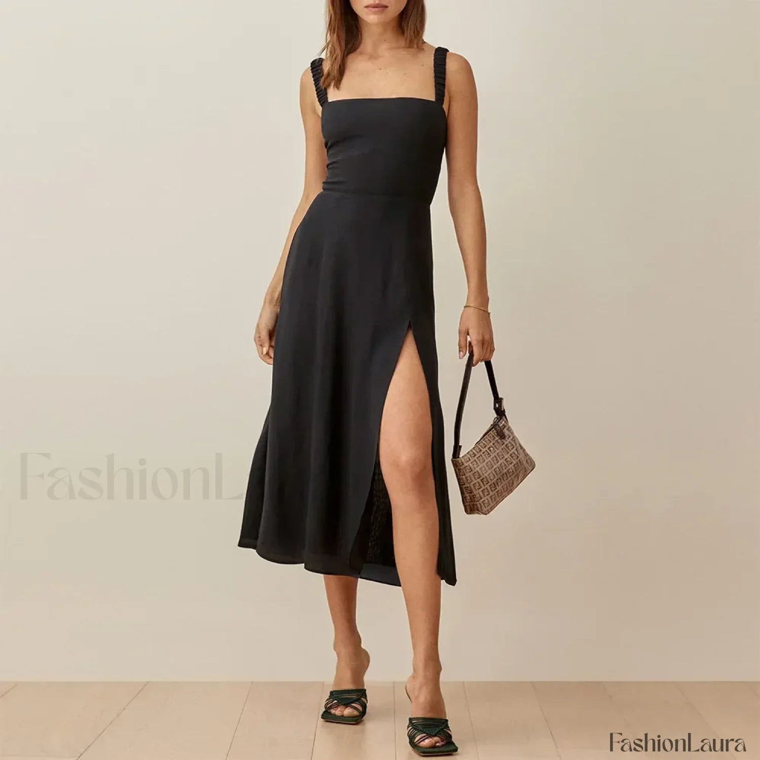 Ruched High-Slit Floral Midi Dress