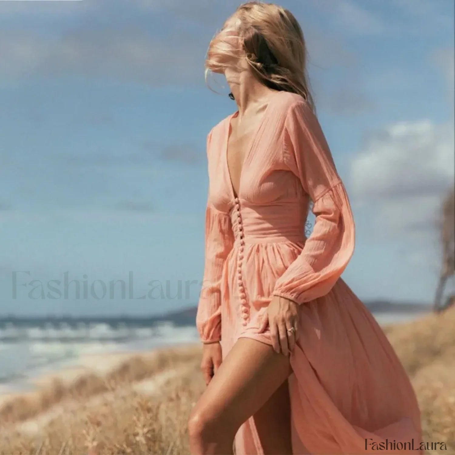 Ruched High-Waist Boho Dress