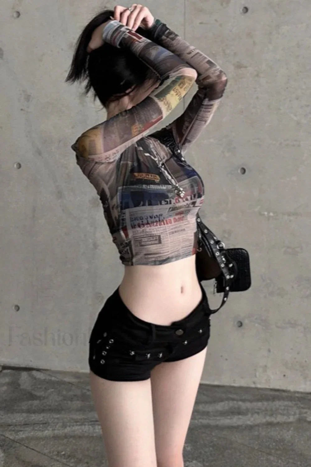 Ruched Mesh Vintage T-Shirt