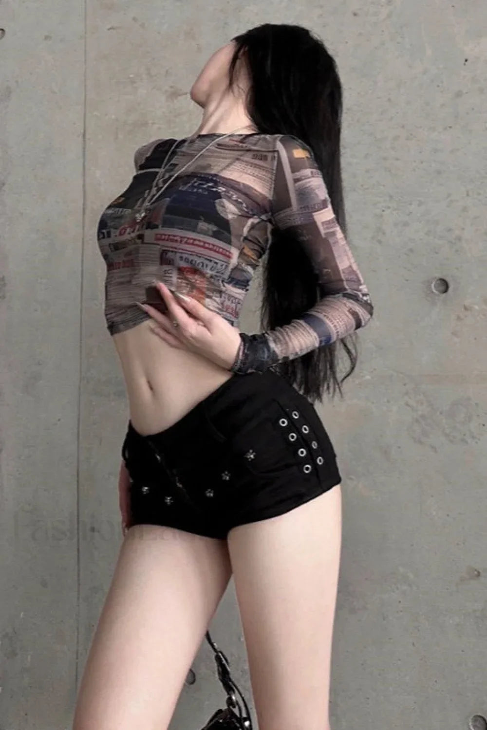 Ruched Mesh Vintage T-Shirt