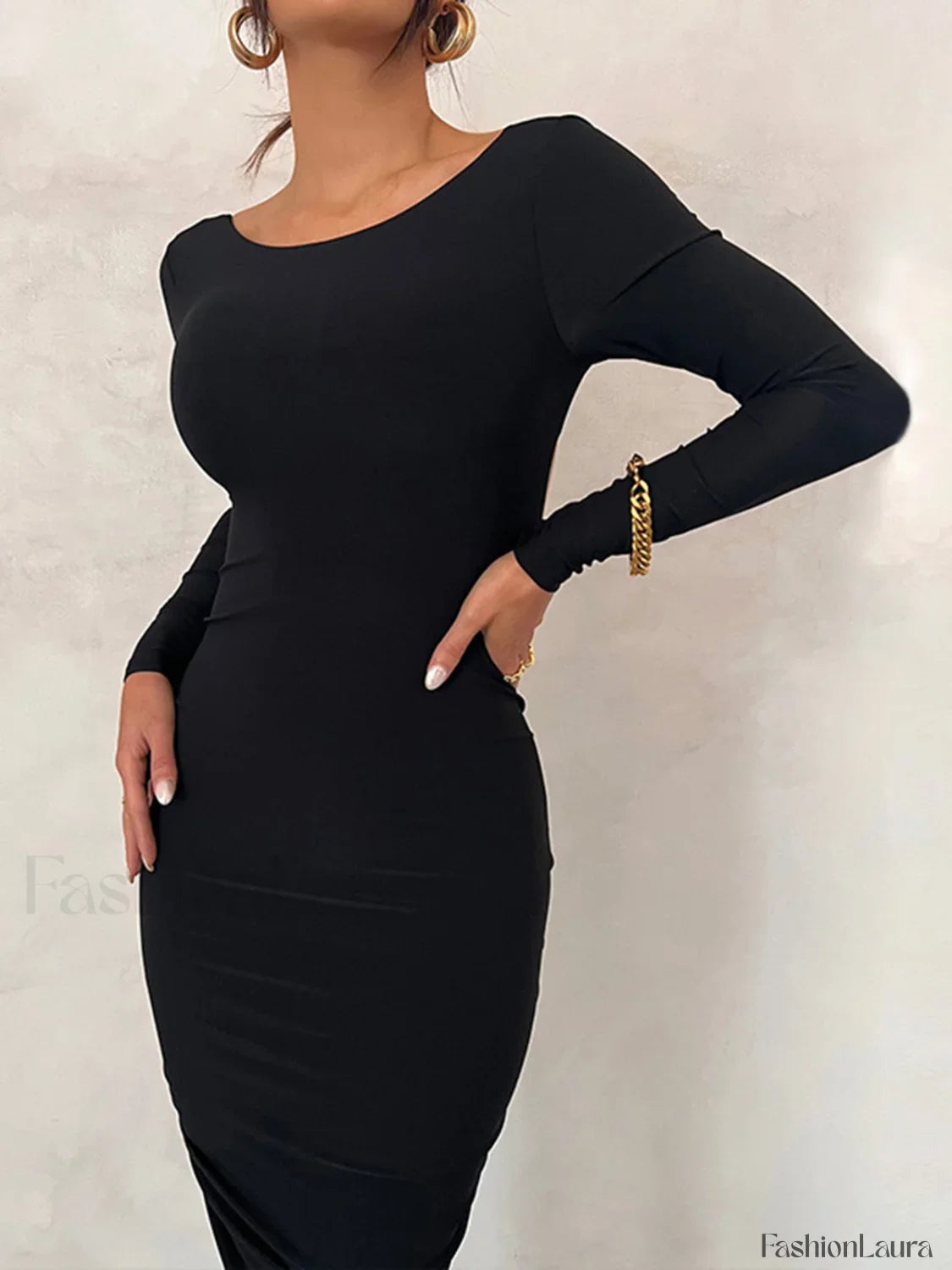 Ruched Open Back Trendy Long Sleeve Maxi Dress