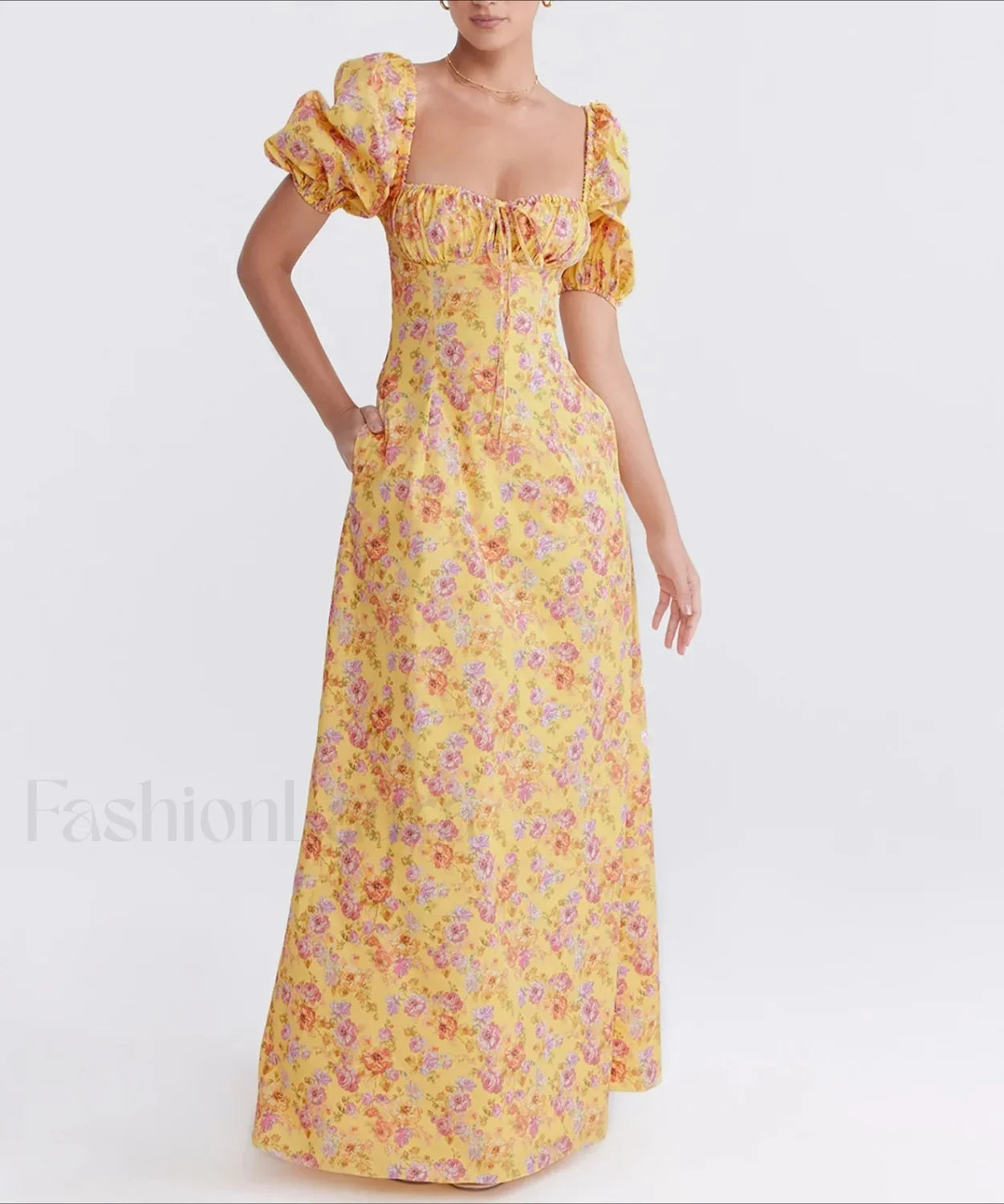 Ruched Pocket Sleeve Floral Dress