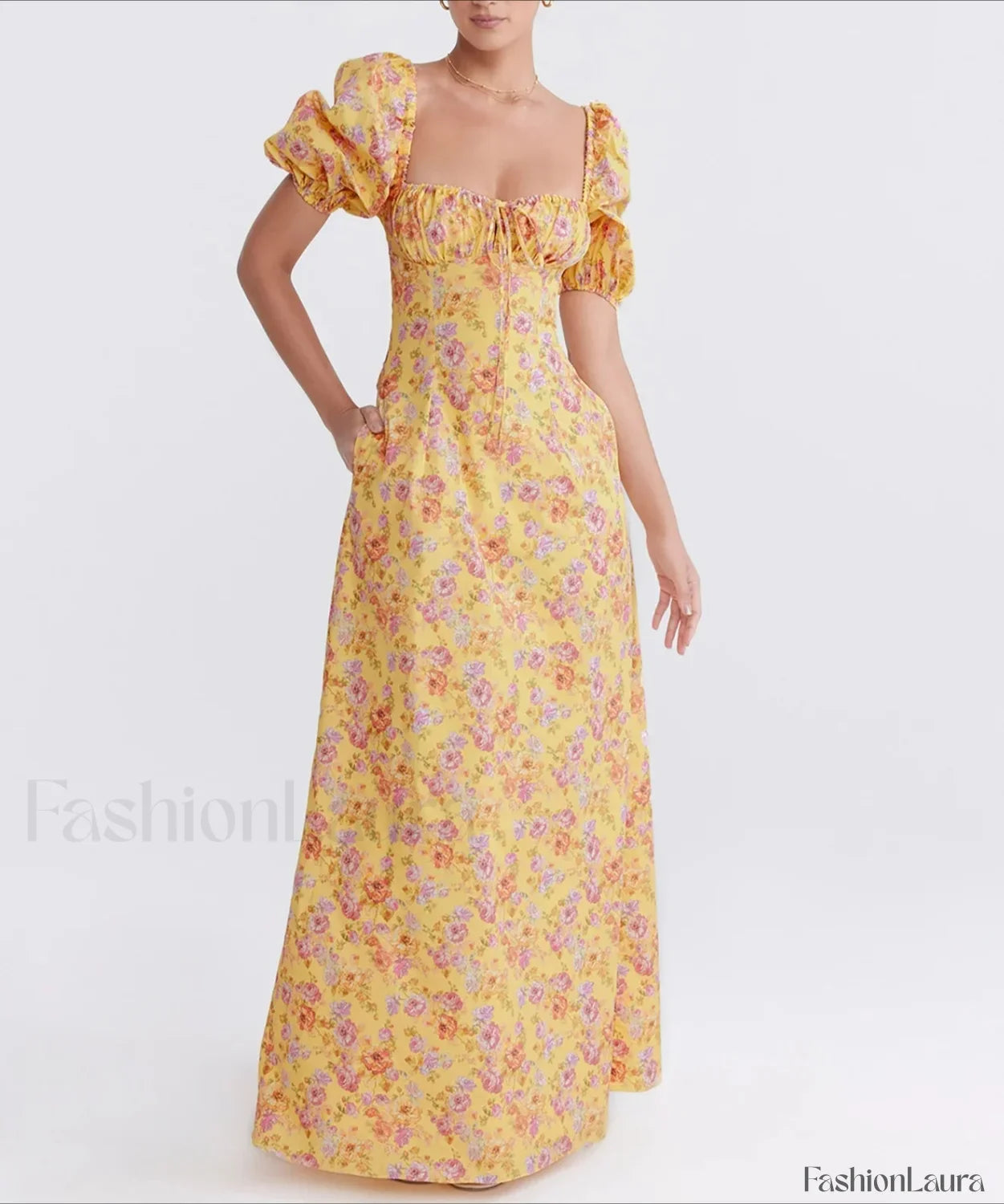 Ruched Pocket Sleeve Floral Dress