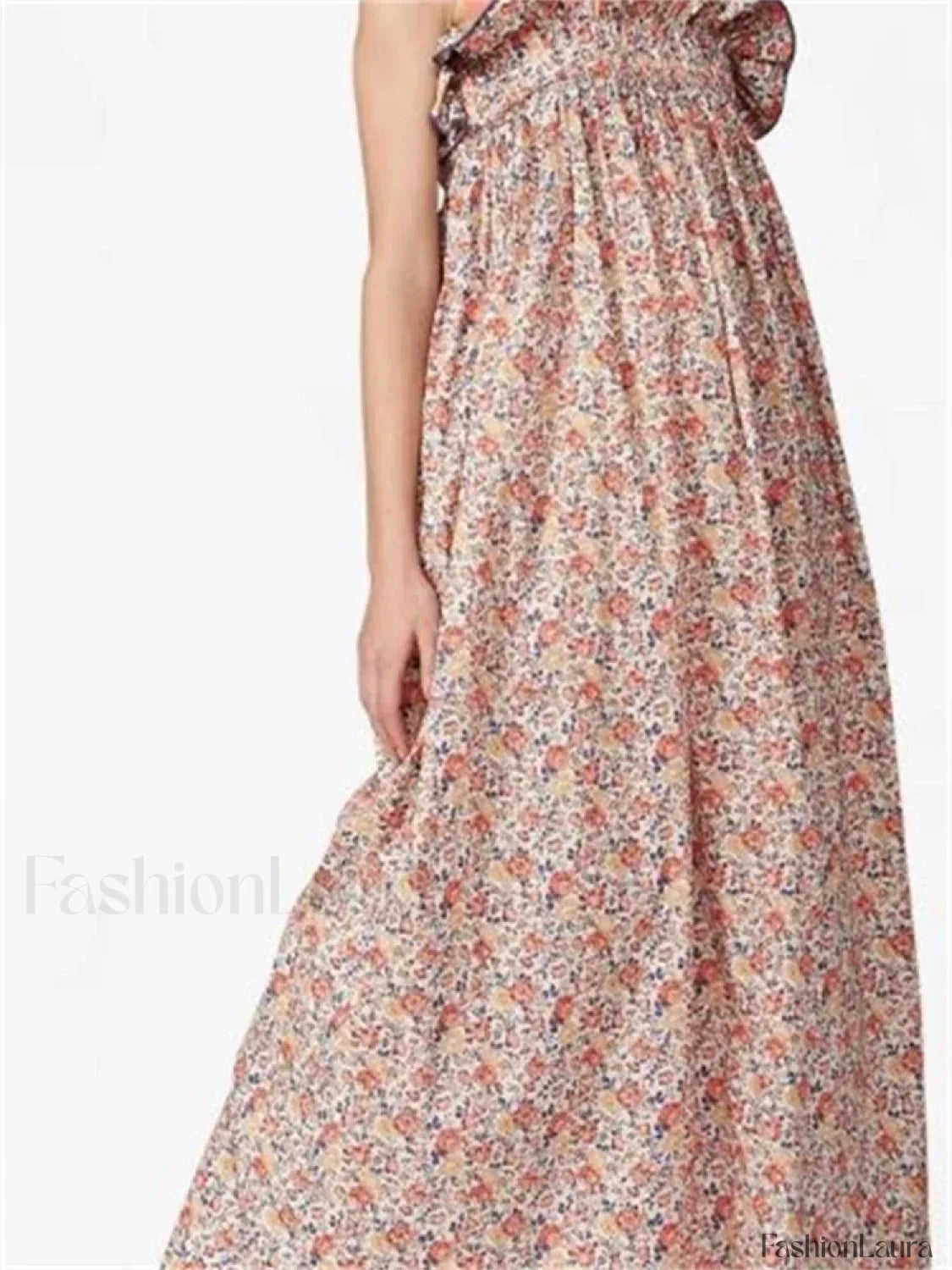 Ruched Ruffle Tie Strap Maxi Dress