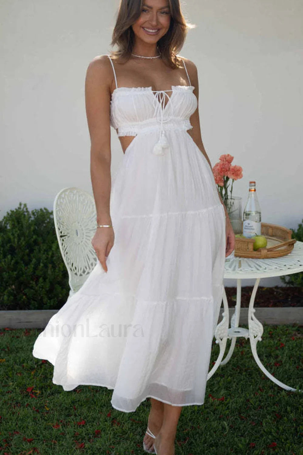 Ruched Tie-Up Stylish Strappy Maxi Dress
