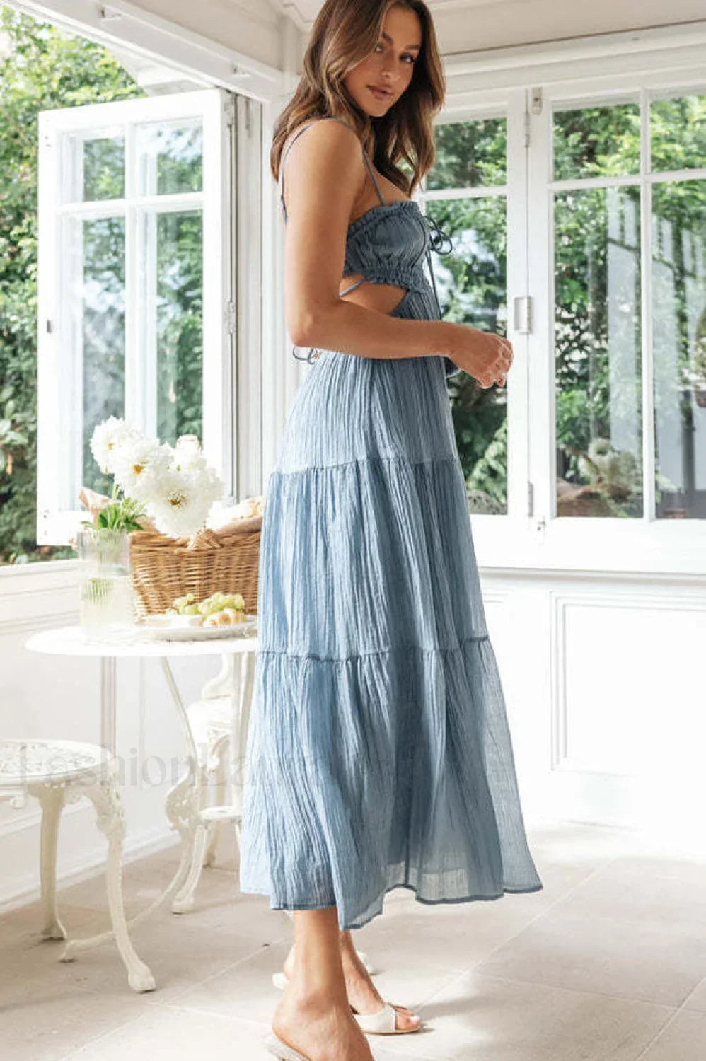 Ruched Tie-Up Stylish Strappy Maxi Dress