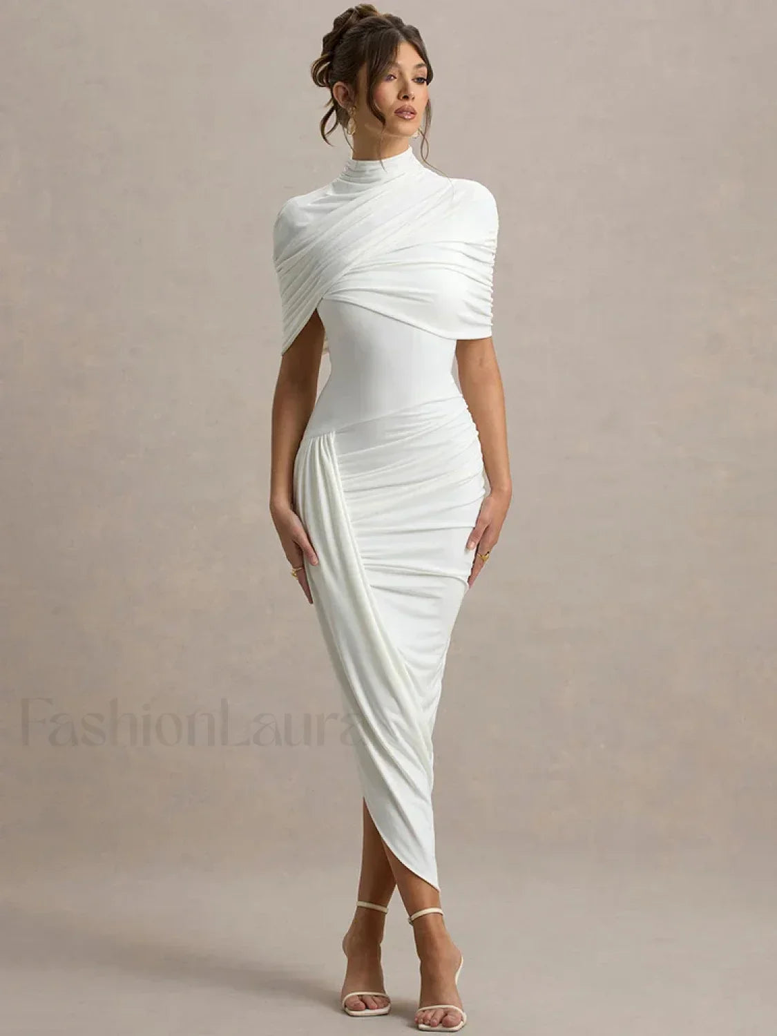 Ruched Turtleneck Midi Dress