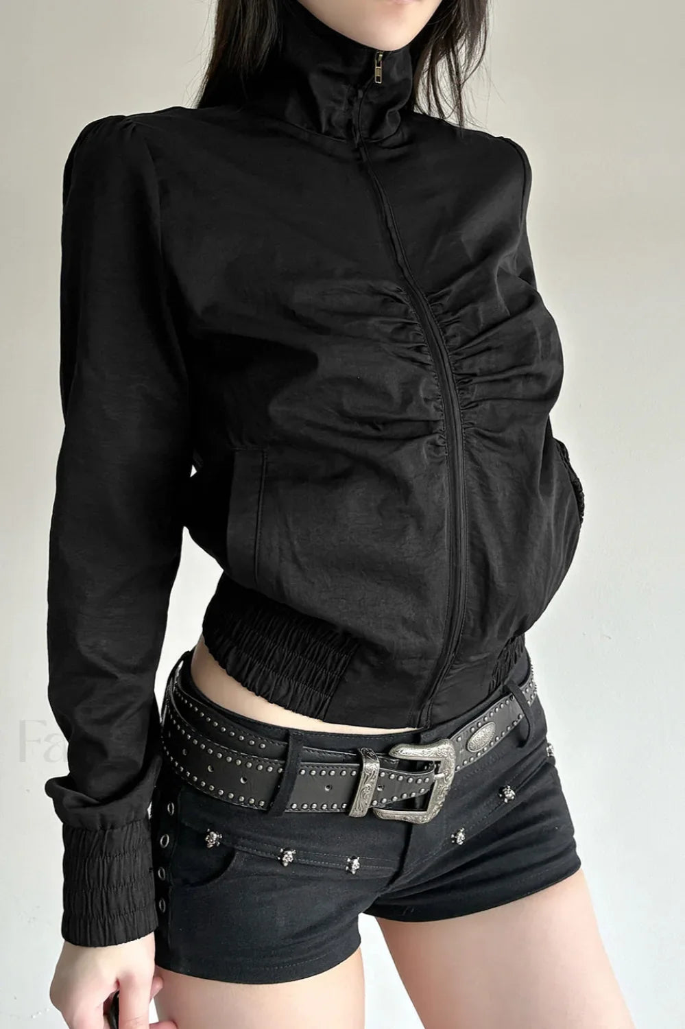Ruched Waist Biker Jacket