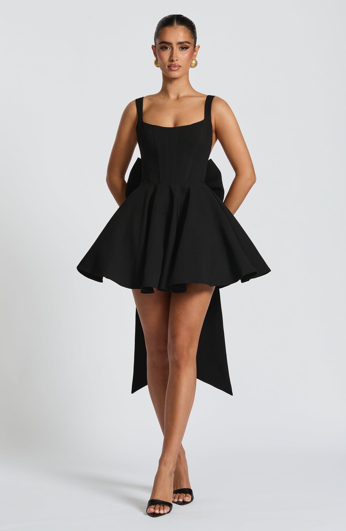 Square Neck Corset Bodice Oversized Back Bow Skater Mini Dress