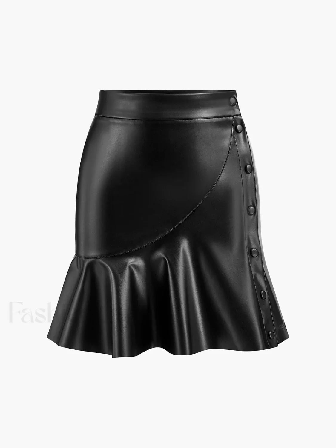 Ruffle Button Clasp PU Leather Skirt