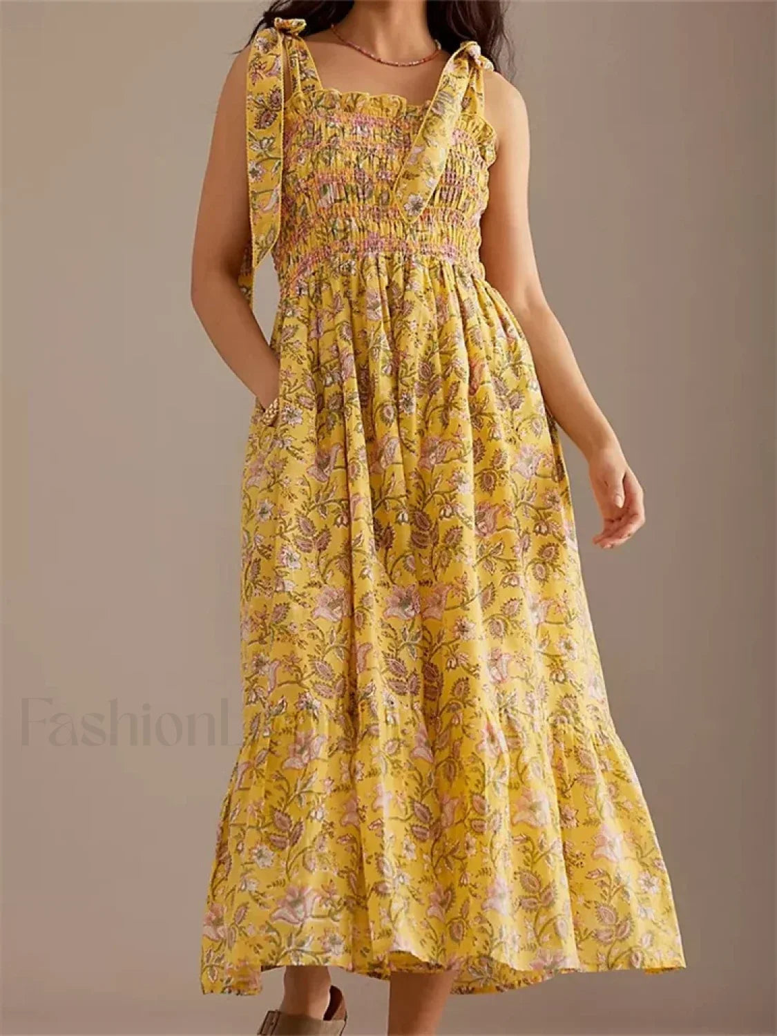 Ruffle Floral High Waist Maxi Dress