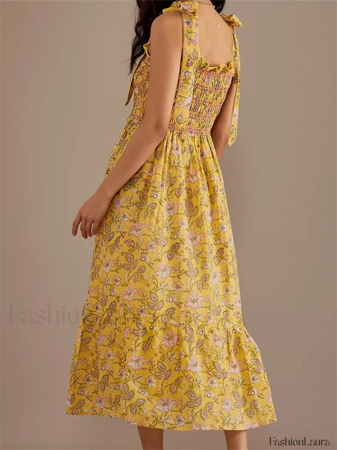 Ruffle Floral High Waist Maxi Dress