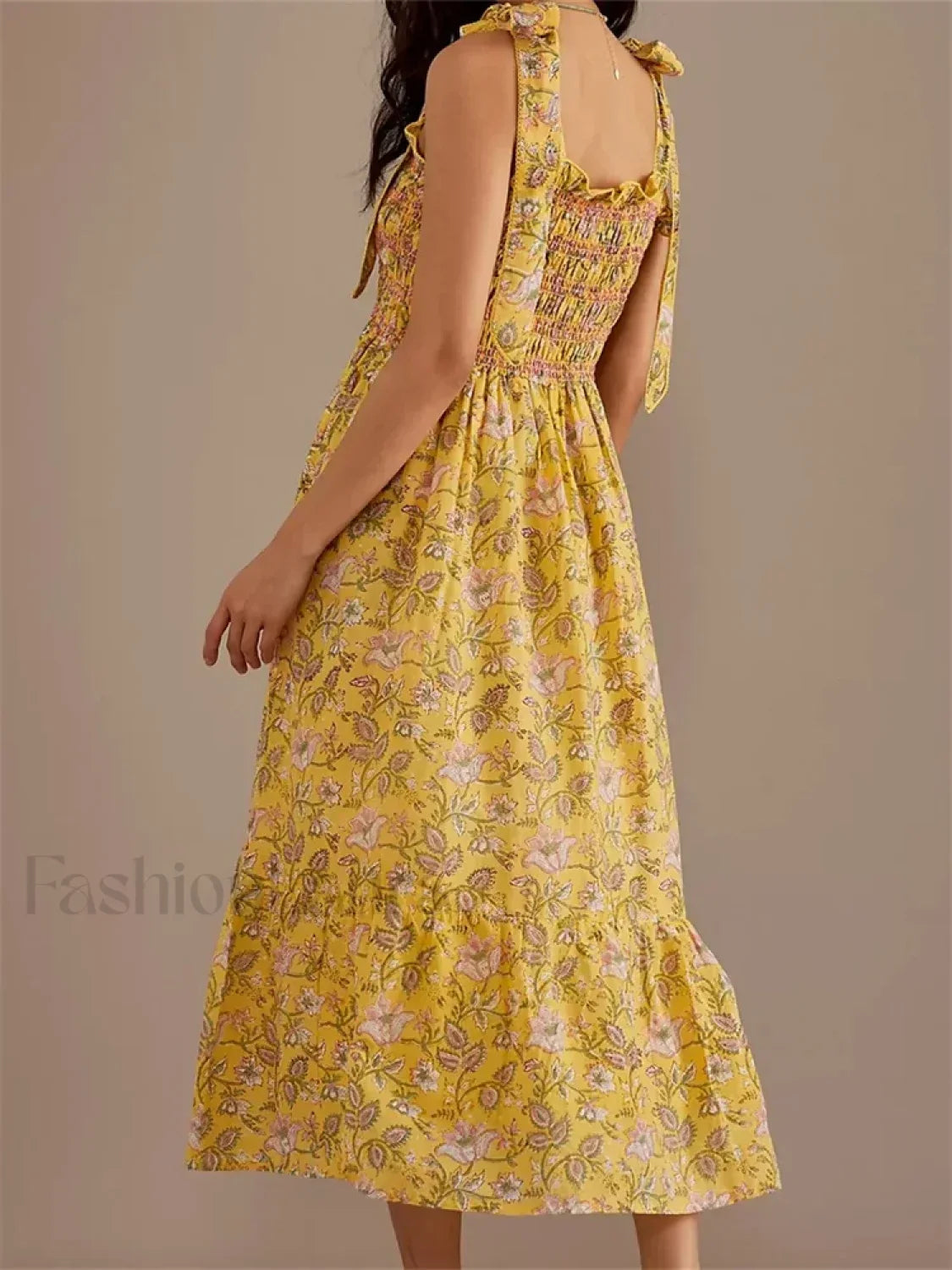 Ruffle Floral High Waist Maxi Dress
