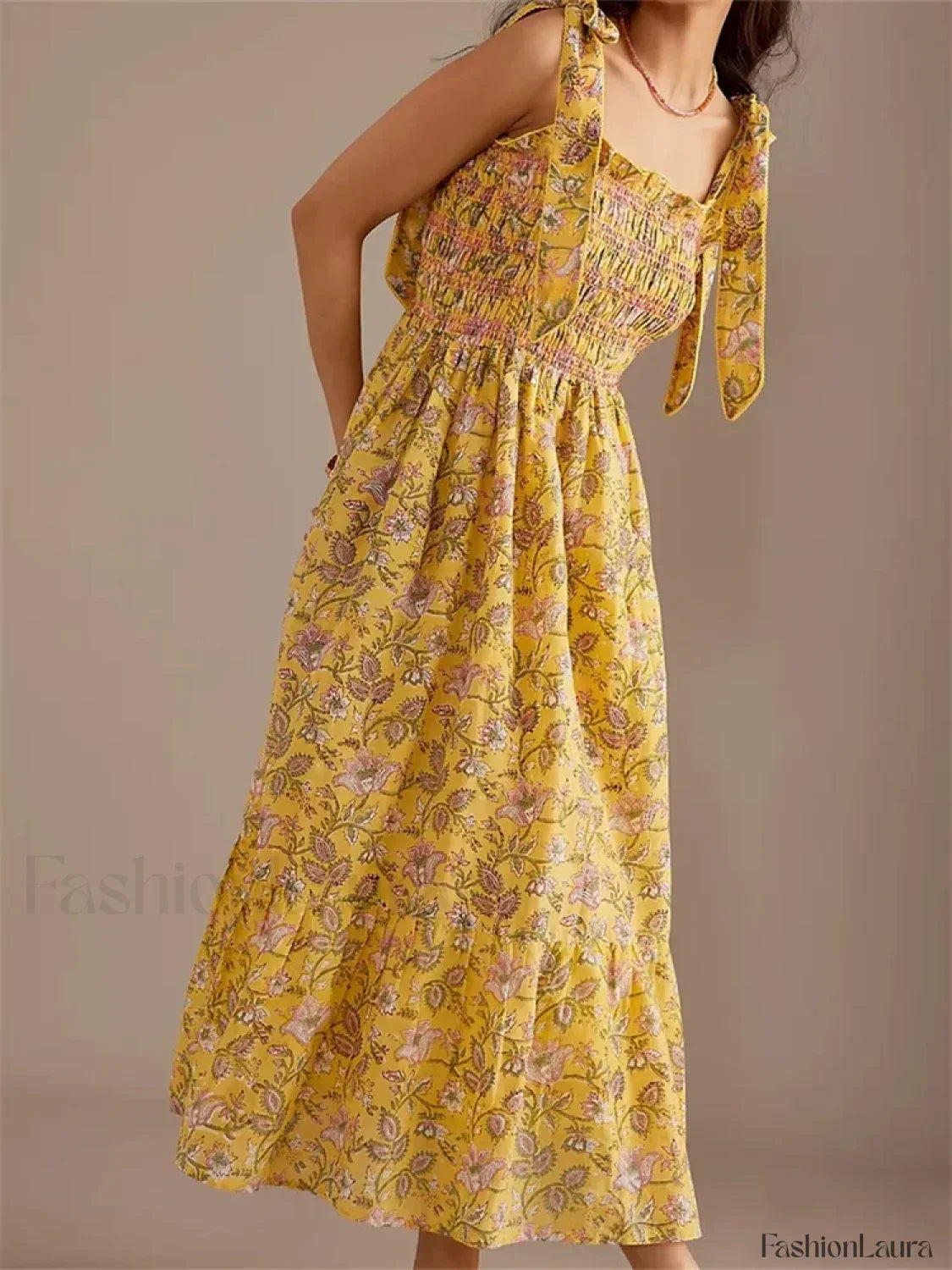 Ruffle Floral High Waist Maxi Dress