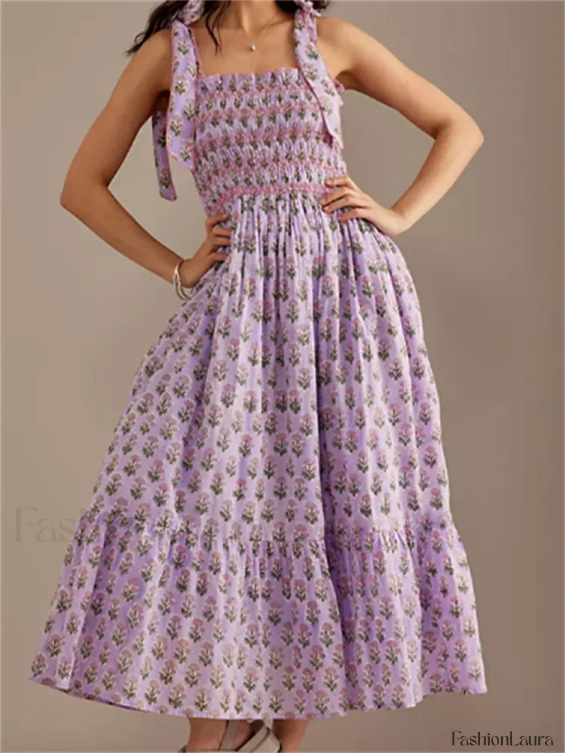 Ruffle Floral High Waist Maxi Dress