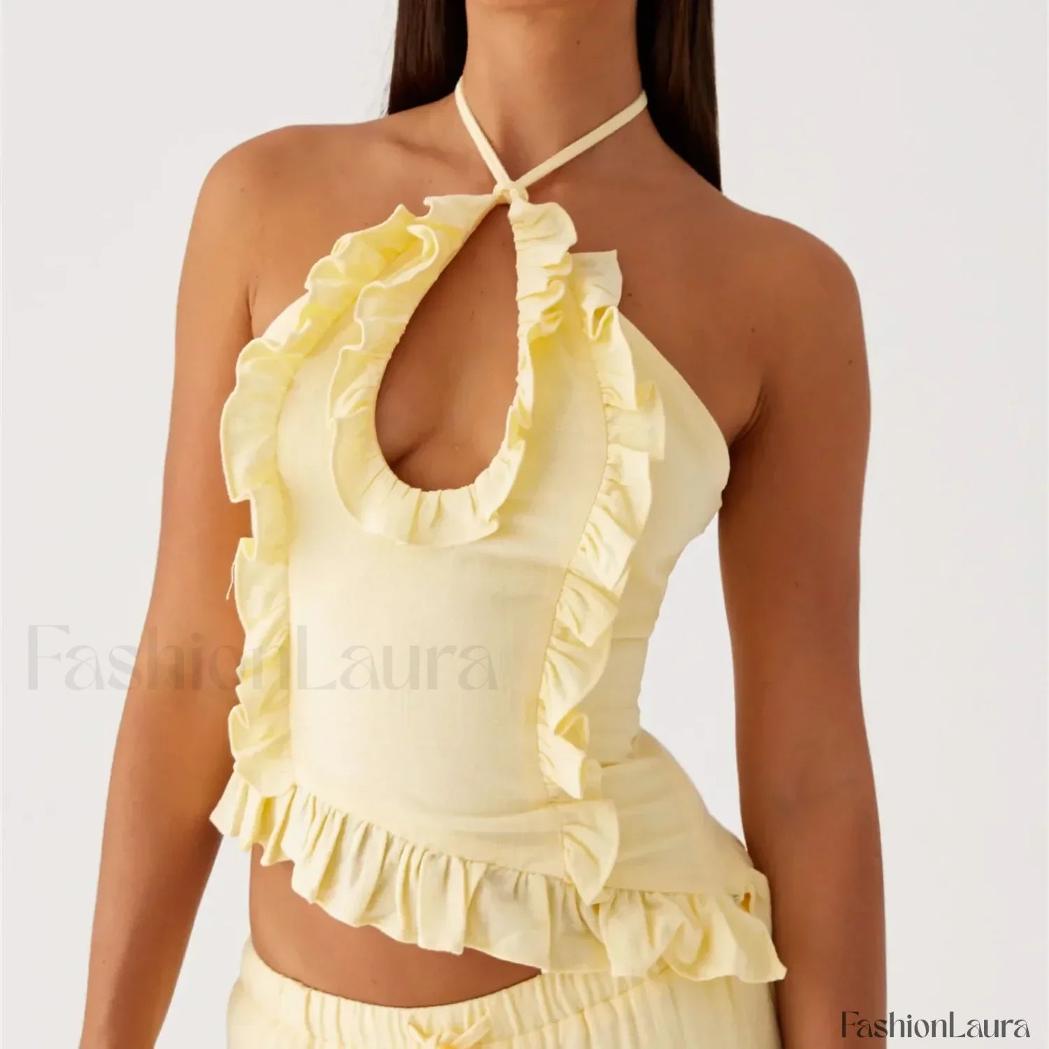 Ruffle Frill Cut-Out Crop Top